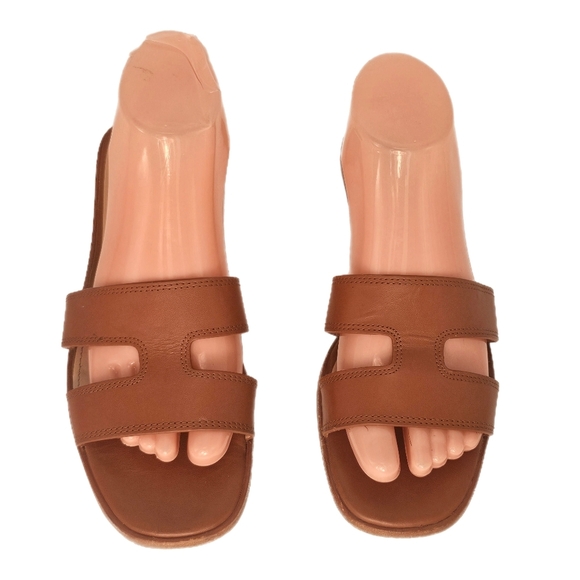 Steve Madden Hadyn Slide Sandals, Cognac Leather, Size 8.5, Preowned - Picture 1 of 10